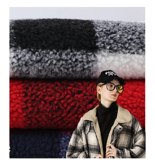 Plaid Print Sherpa efni