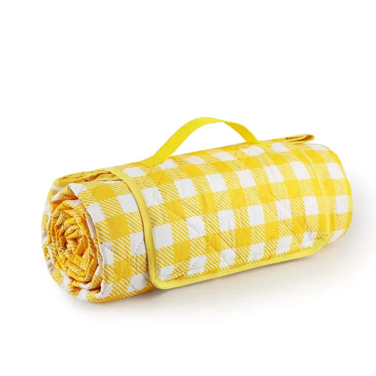 100% pólýester gulköflótt lautarteppi