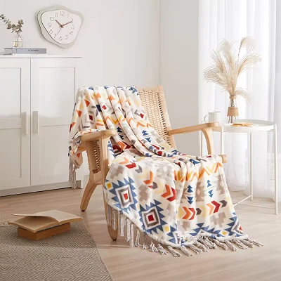 Flannel teppi með skúfunni