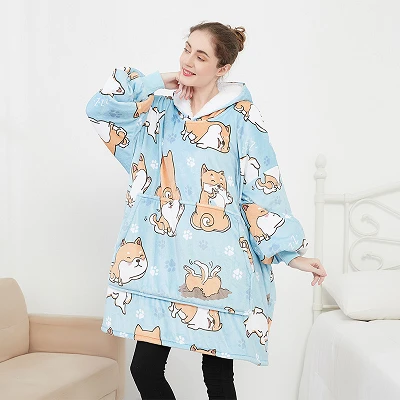Tvöfalt flannel sherpa hettupeysuteppi